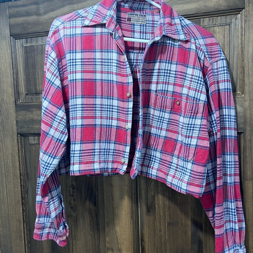 Vintage crop campus  crew top with matching scrunchie